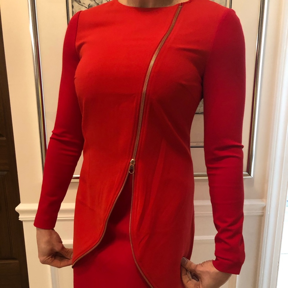 Ted Baker Red Long Sleeve Dress with Zipper Detail
